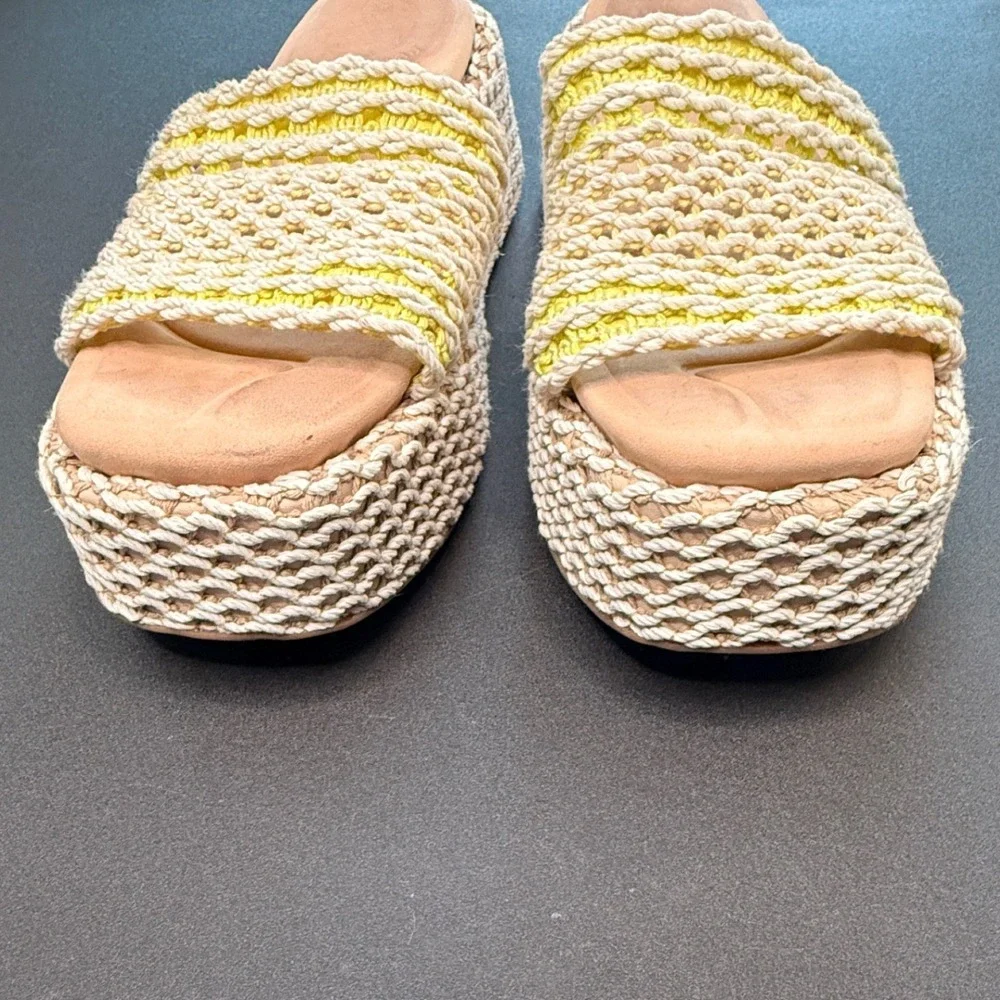 Rag & Bone Logan Crochet Platform Slide Sandal Yellow White Vacation Beach 9.5